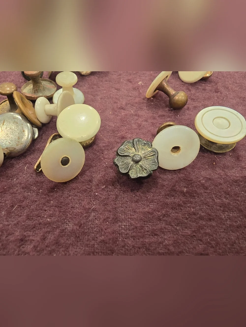 Antique Vtg Collar Cuff Stud Buttons Lot Mother Pearl Mop Over 70 PCs Sets Too